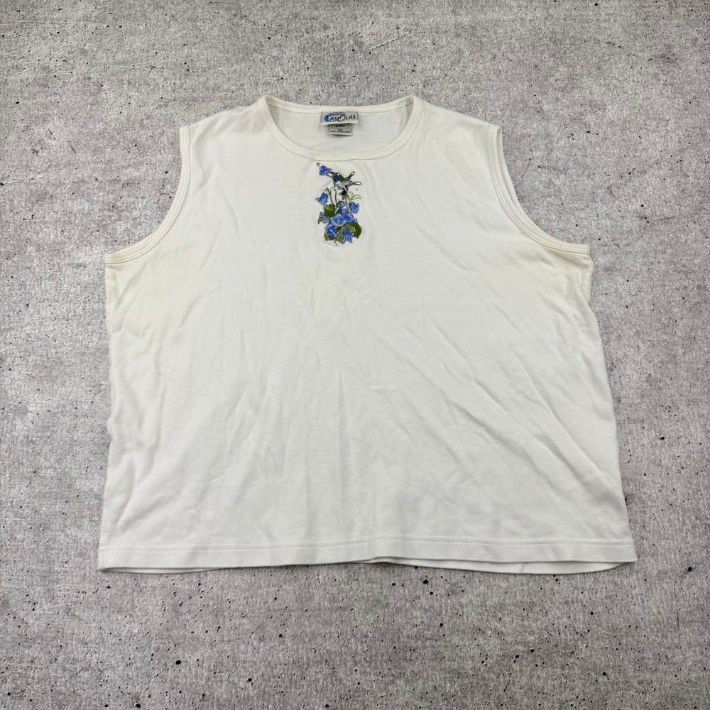 Las Olas White Hummingbird Floral Embroidered Crop Top Cotton Womens XL